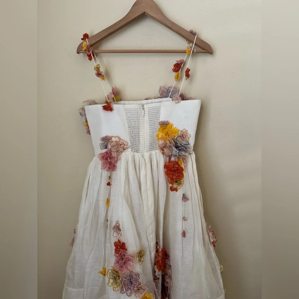 Zimmermann New Postcard Midi Dress Floral Applique White Size 1 - Picture 5 of 9